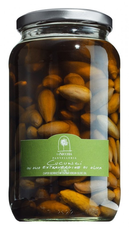 Cucunci in olio exta vergine d`oliva, capres a l`huile d`olive extra vierge, La Nicchia - 950g - Verre