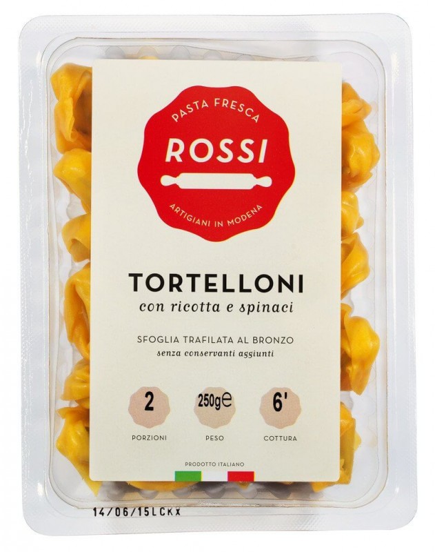 Tortelloni con ricotta e spinaci, Nouilles aux oeufs fraiches avec ricotta et epinards, Pasta Fresca Rossi - 250g - paquet