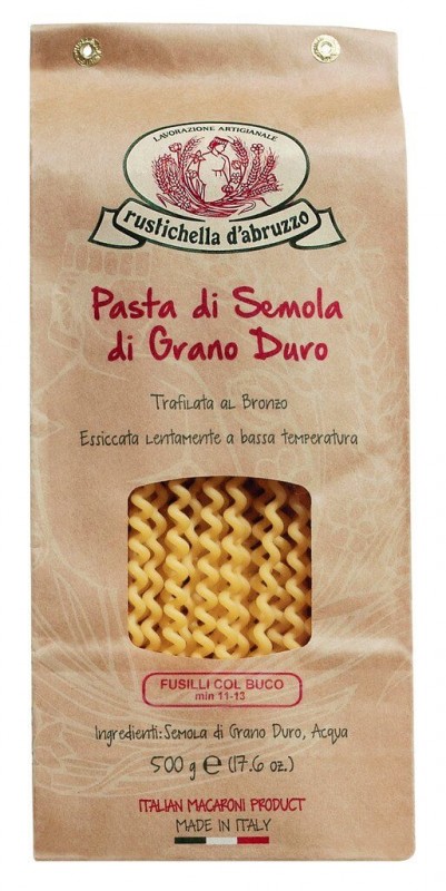 Fusilli col buco, pates a la semoule de ble dur, Rustichella - 500g - paquet