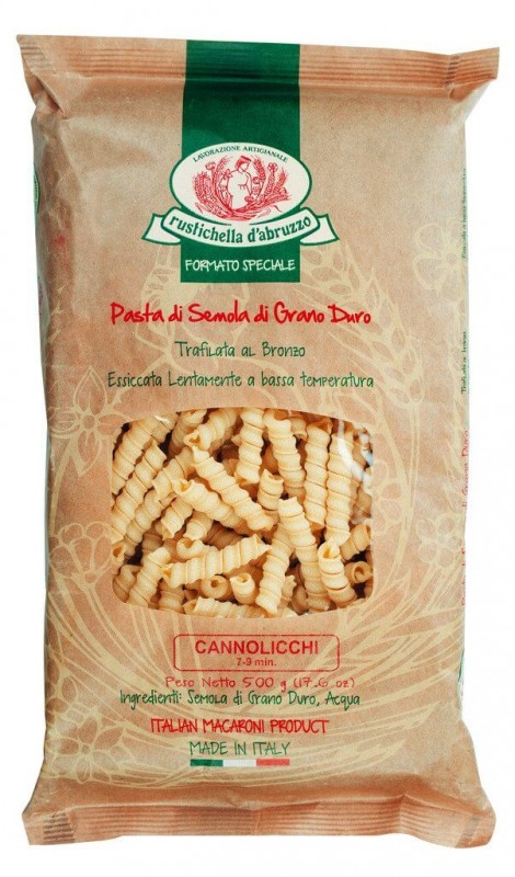 Cannolicchi, pates a la semoule de ble dur, Rustichella - 500g - paquet