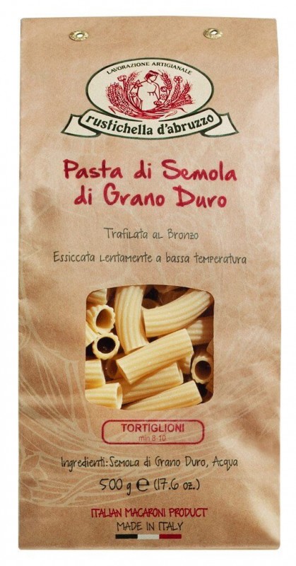 Tortiglioni, pates a la semoule de ble dur, Rustichella - 500g - paquet