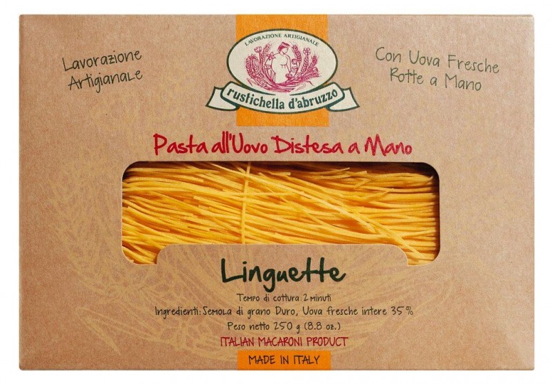 Linguette Pasta all`uovo, nouilles aux oeufs, 2 mm, Rustichella - 250g - paquet