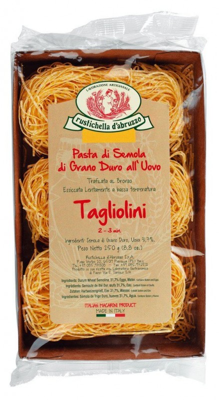 Tagliolini all`uovo, nouilles aux oeufs, 1 mm, Rustichella - 250g - paquet