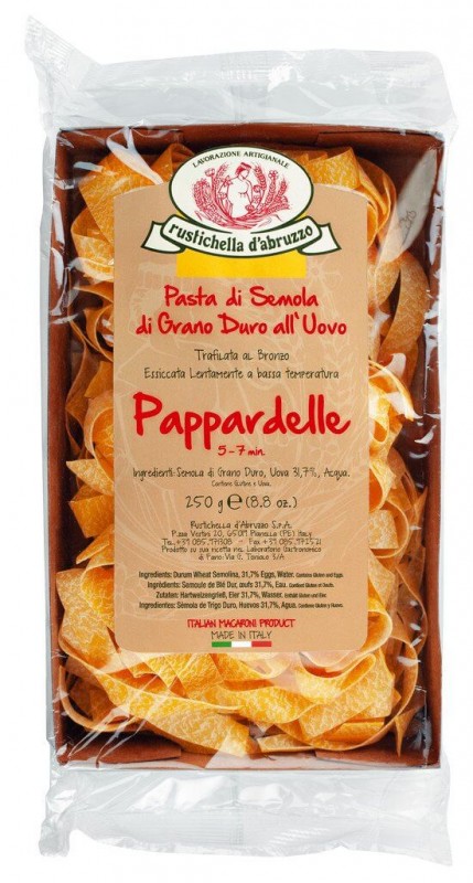 Pappardelle all`uovo, nouilles aux oeufs, 14 mm, rustichella - 250 g - pack