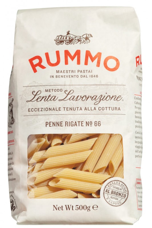 Penne rigate, Le Classiche, pates a la semoule de ble dur, rummo - 500g - Carton