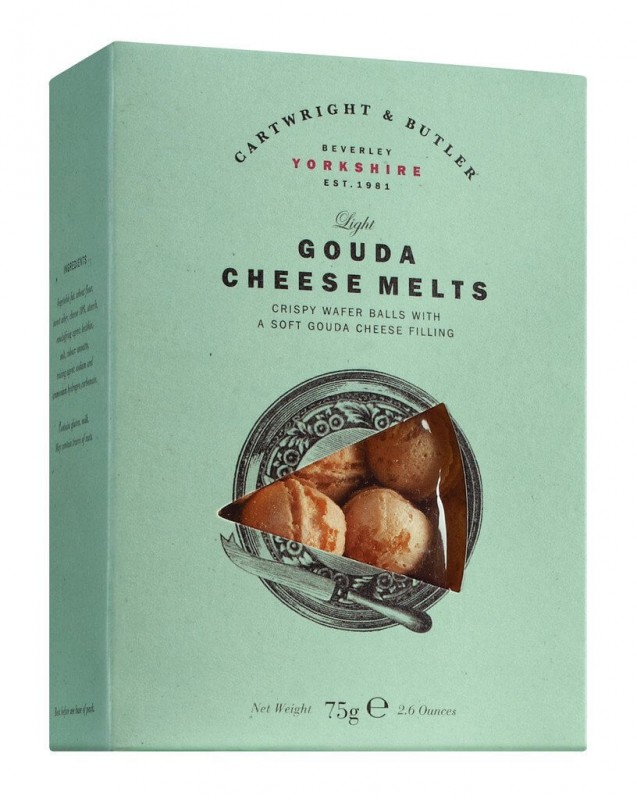 Gouda Cheese Melts, patisseries fourrees au fromage Gouda, Cartwright and Butler - 75g - paquet