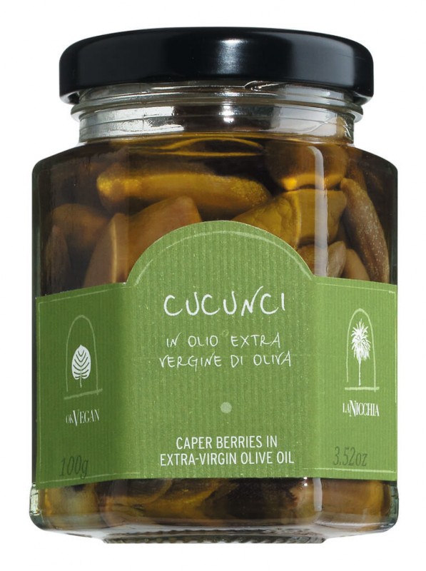 Cucunci in olio extra vergine d`oliva, pommes capres a l`huile d`olive extra vierge, La Nicchia - 100g - Verre