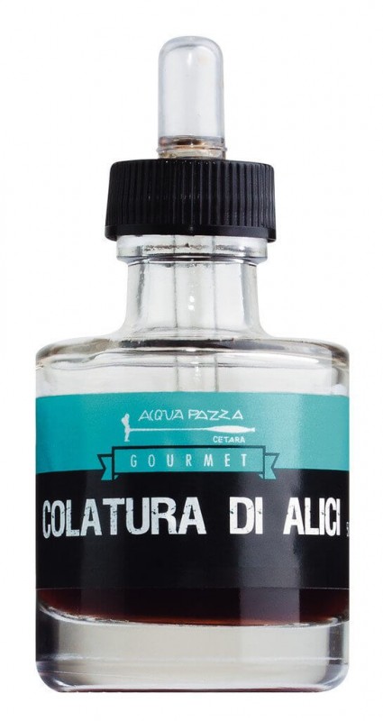 Colatura di Alici, bottiglia en astuccio, sauce aux anchois, bouteille pipette, acquapazza - 50 ml - Bouteille