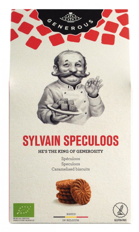 Sylvain Spéculoos, bio, sans gluten, biscuits spéculoos, sans gluten, bio, généreux - 100g - pack