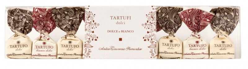 Tartufi dolci bianchi e neri, astuccio, truffe au chocolat blanc+noir, coffret cadeau de 9., Antica Torroneria Piemontese - 125g - paquet