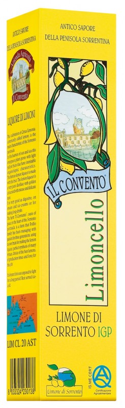 Lime liqueur, limoncello con Limoni di Sorrento IGP, Il Convento - 200 ml - bottle