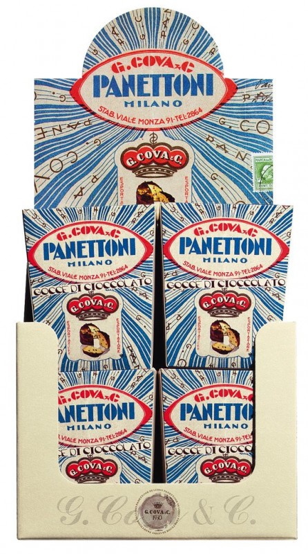 Small Panettone with Chocolate, Panettoncini Gocce Cioccolato Mignon Display, Breramilano 1930 - 12 x 100 g - display