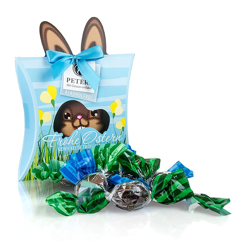 Frohe Ostern gewickelte Trüffeleier, alkoholfrei, Peters (blau) - 120 g - Packung