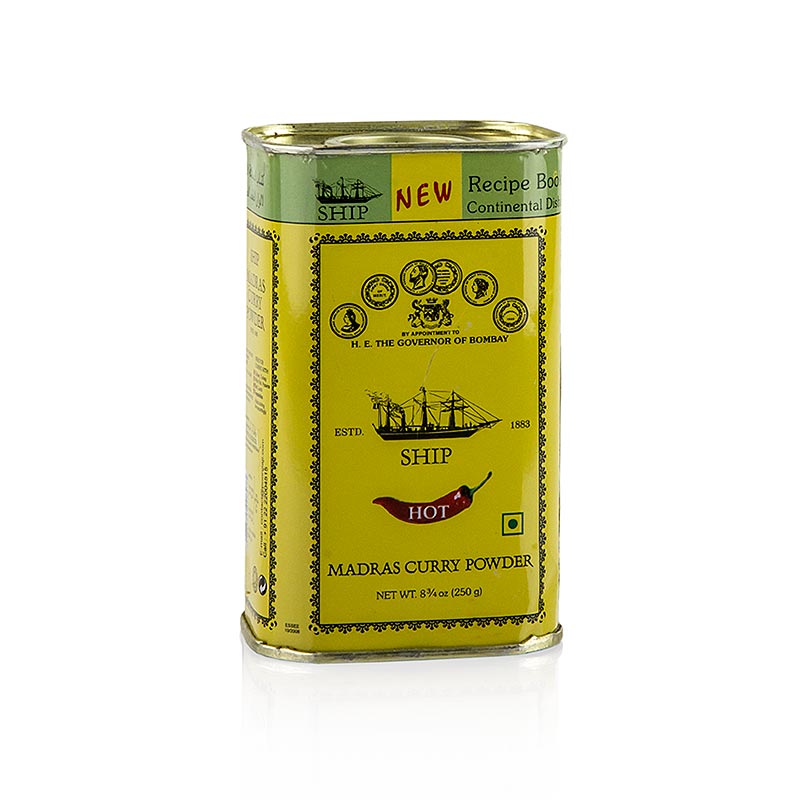 Poudre de curry Madras piquant, boite jaune, Poonjiaji - 250 g - boîte