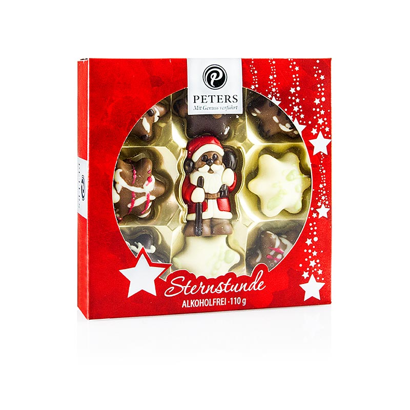 Weihnachts Pralinen - Sternstunde, rot, alkoholfrei, 9 Stück, Peters - 110 g - Schachtel