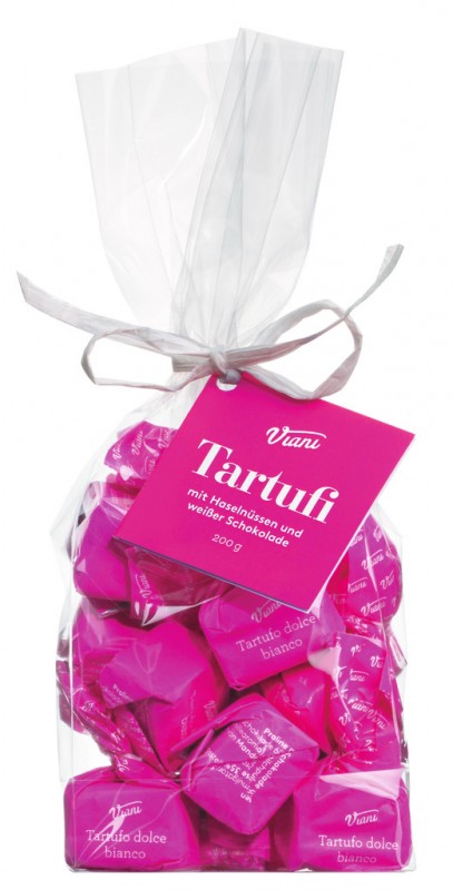 Tartufi dolci bianchi, sacchetto, hvid chokolade-trøfler med hasselnødder, pose, viani - 200 g - taske