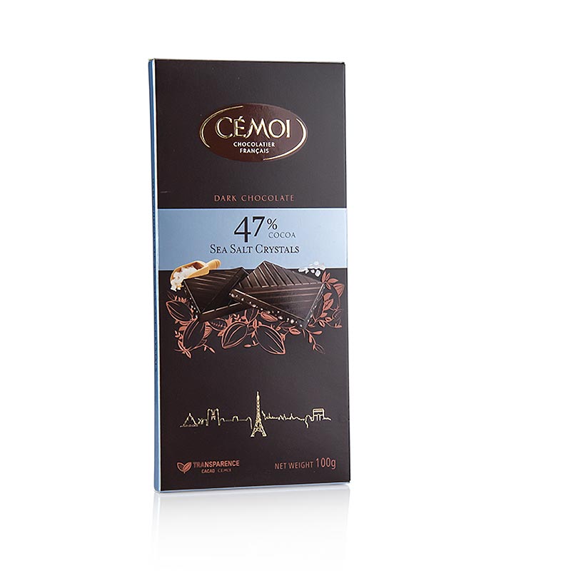 Dark Chocolate Bar 47% Cocoa, with Fleur de Sel, 100g, Cemoi - 100 g - paper