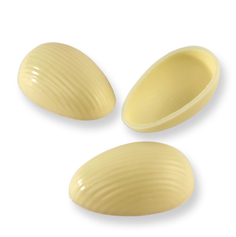 Chocolate egg half-shells, white chocolate, large, 44x29mm, Läderach (Easter) - 1,571 kg, 462 pcs - carton