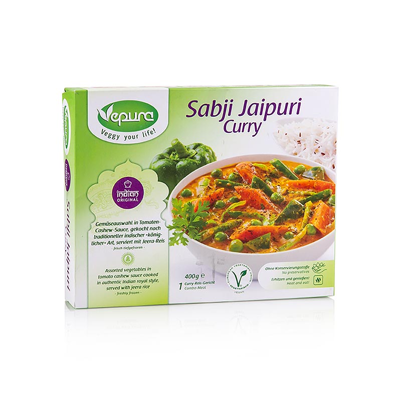 Sabji Jaipuri Curry - Tomatcashewsauce med udvalg af groentsager med Jeera-ris - 400 g - pakke