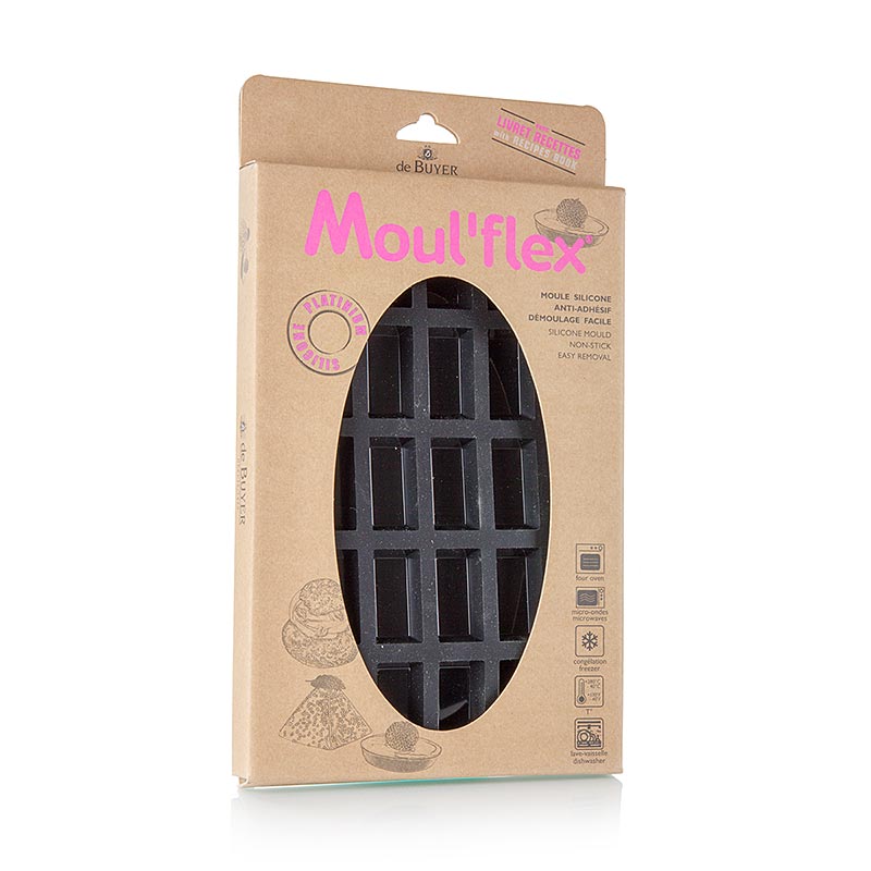 deBUYER moule a patisserie Moulflex, 20 mini financiers, 49x26mm, hauteur 11mm, 17,5x30cm - 1 piece - Lache