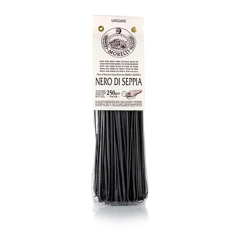 Morelli 1860 Linguine, noir, couleur calamar sepia et germe de ble - 250 g - sac