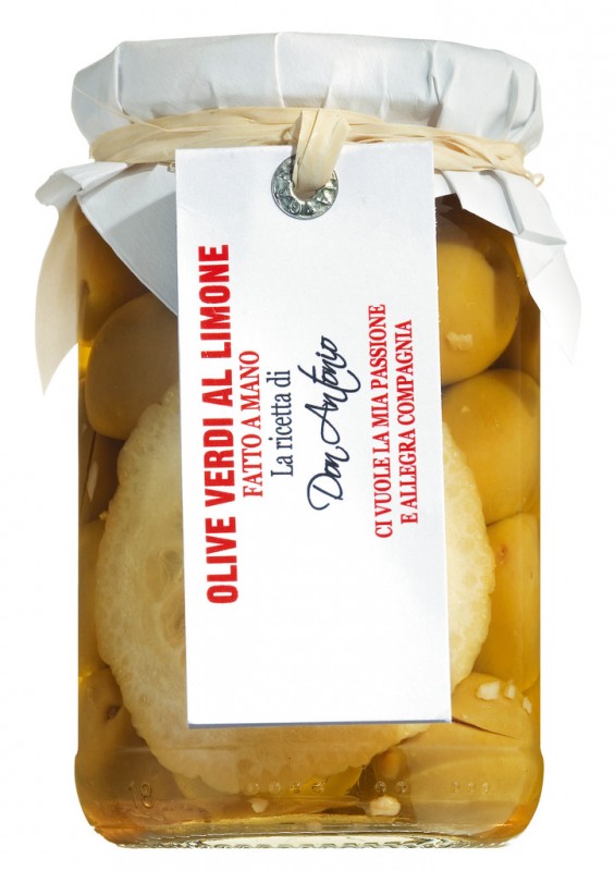 Oliven verdi al limone, grønne oliven med citron, Don Antonio - 280 g - glas