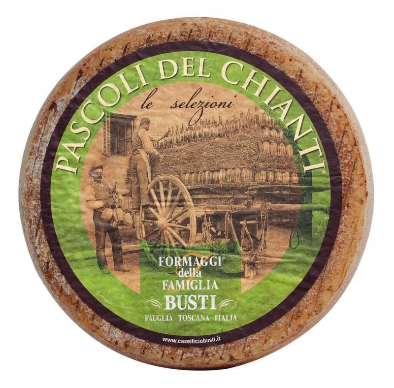 Pecorino al vino Chianti DOCG, semi-hard cheese made from sheep`s milk from the Chianti region, Busti - about 2.5 kg - piece