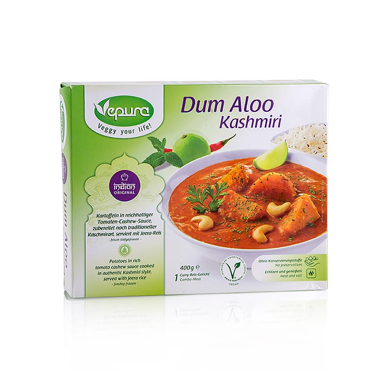 Dum Aloo Kashmiri - aardappelen in tomaten-cashewsaus met jeera-rijst - 400 g - pak