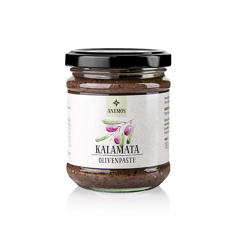 Pate d`olive - tapenade, noire, d`olives de Kalamata, ANEMOS - 180g - Verre