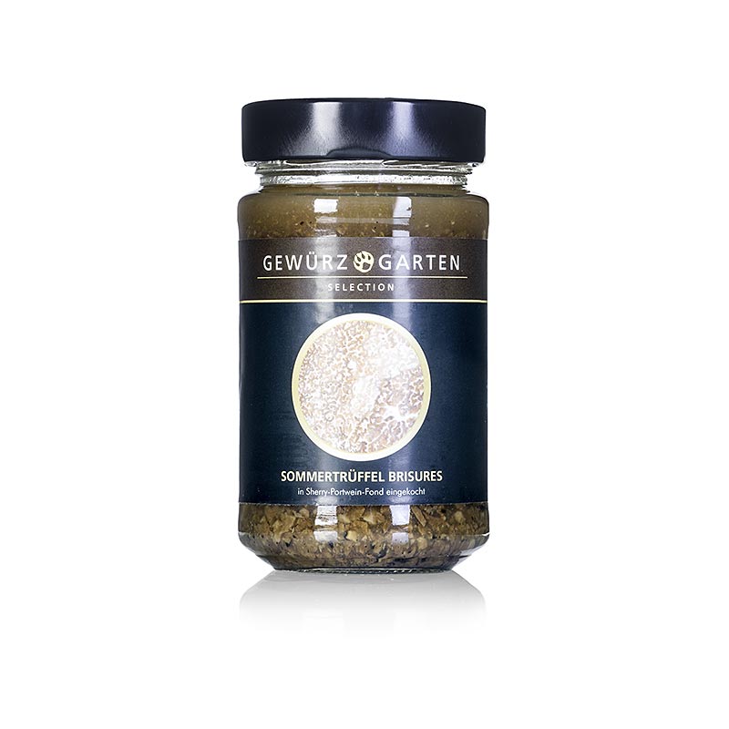 Spice Garden Summer Truffle Brisures, fijngehakt en gekookt in Port-Wine-Fond - 225 g - glas