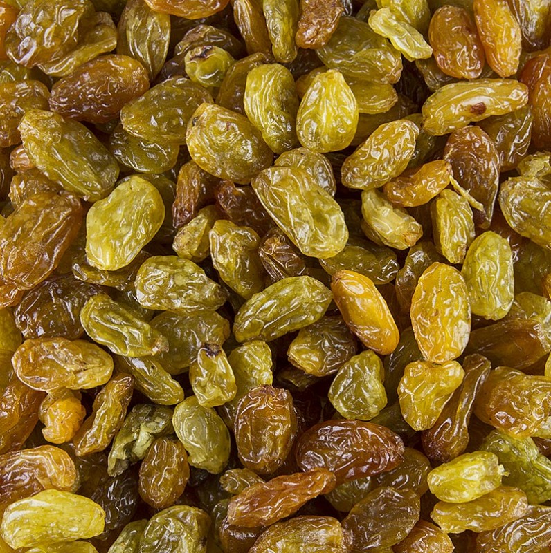 Raisins geants, vert/jaune, soufres, Chili (semblable aux raisins secs) - 1 kg - Sac PE