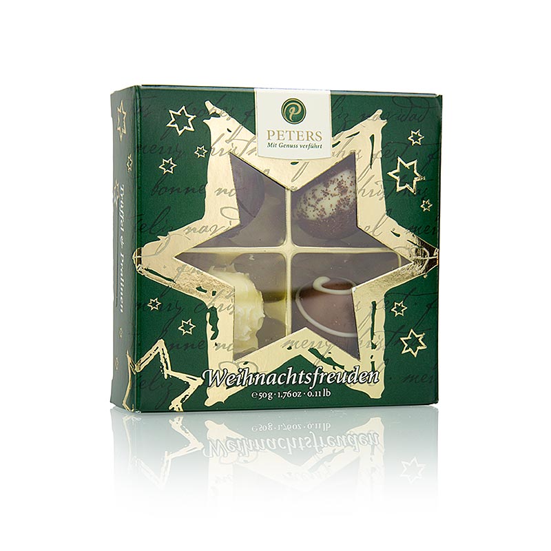 Kerstchocolade - Kerstverrukkingen, truffelselectie, met alcohol, Peters - 50 g - pak