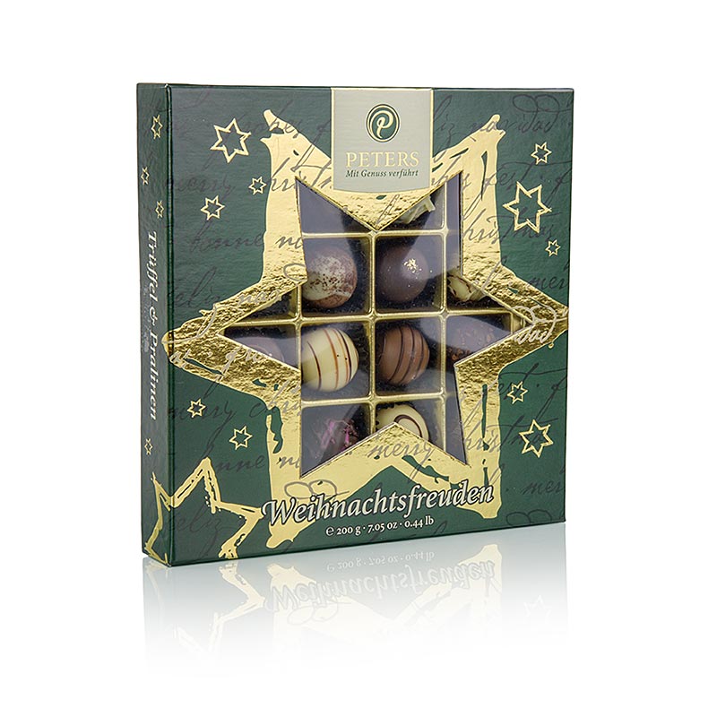 Kerstchocolade - Kerstverrukkingen, truffelselectie, met alcohol, Peters - 200 g - pak