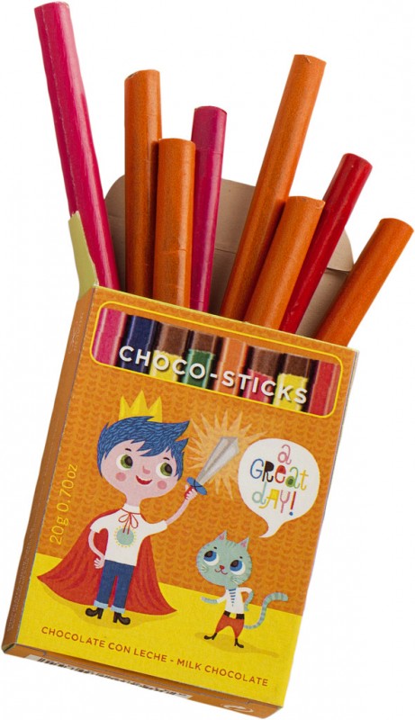 Lapices Colores, presentoir, crayons de couleur chocolat au lait, presentoir, Simon Coll - 45x20g - afficher