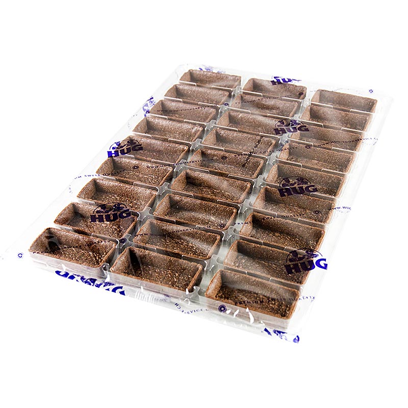 Tartelettes dessert - Filigrano, rectangulaire, 7,3x3,3cm, H 1,8cm, pate brisee au chocolat - 162 pieces - Papier carton