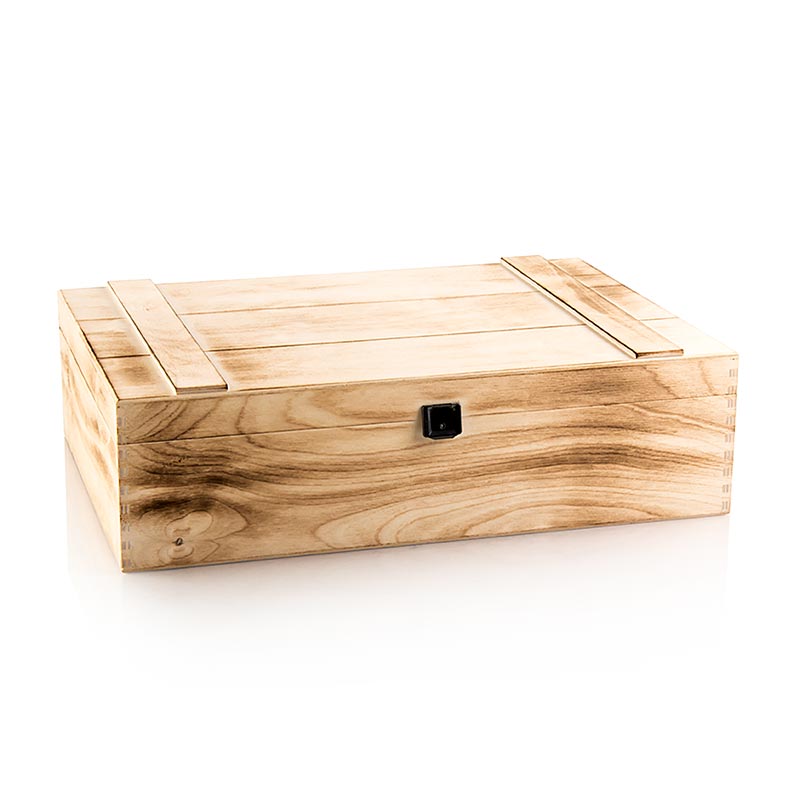 Coffret cadeau vin, caisse en bois, flamme, coffret cadeau pour 3 vins, 370 x 258 x 98 mm - 1 pc - en vrac