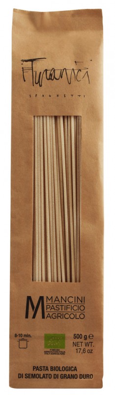 Spaghetti Turanici, organic, pasta made from wholemeal durum wheat semolina, organic, Pasta Mancini - 500 g - pack