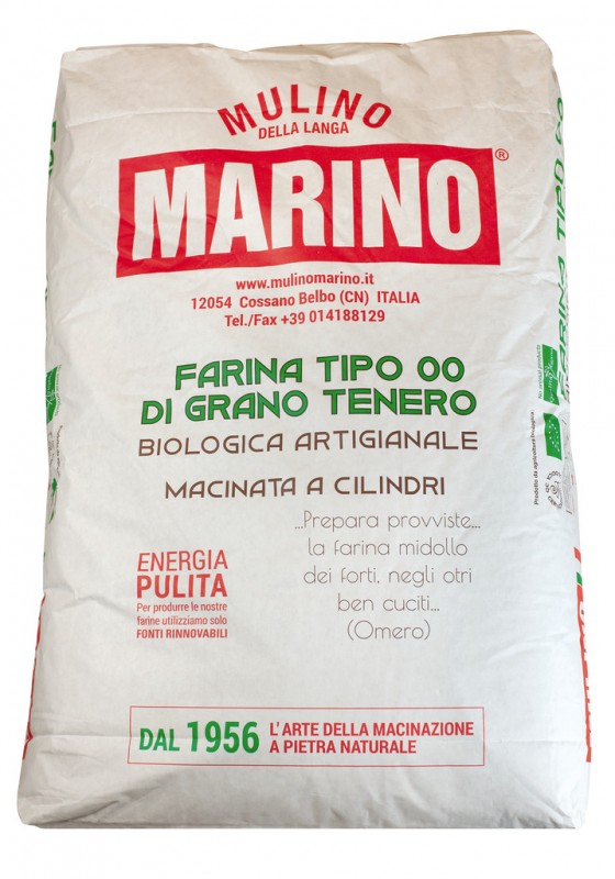 Farine de ble tendre type 00, biologique, du moulin en pierre, pour pates et pizza, Mulino Marino - 25 kg - sac