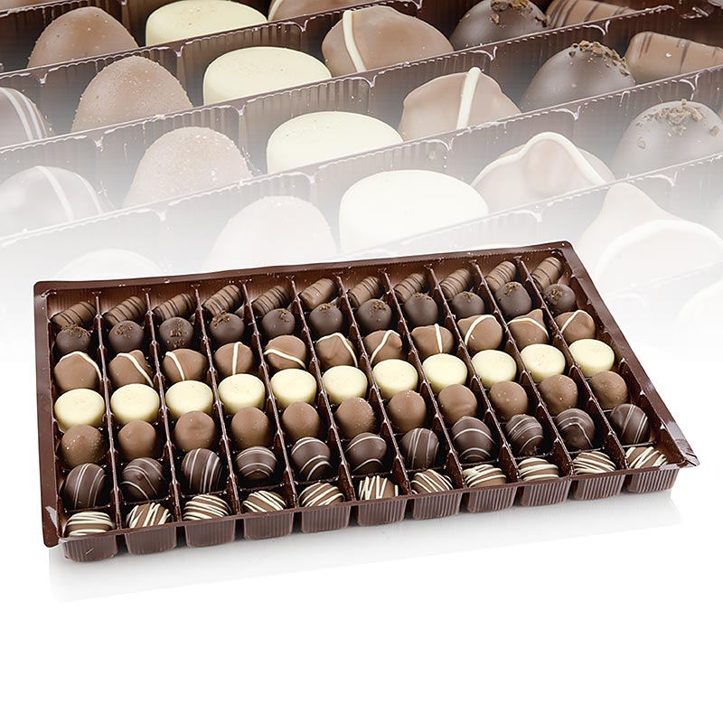 Chocolats - melange, 7 varietes, trois maitres - 1 kg, environ 77 pieces - Papier carton