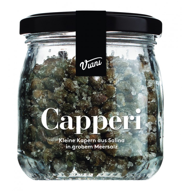 CAPPERI - Capres de Salina au sel marin, capres au gros sel marin, Viani - 120g - Verre