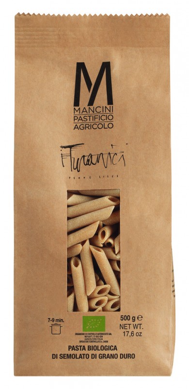 Penne Lisce Turanici, bio, pates a la semoule de ble dur, bio, Pasta Mancini - 500g - paquet