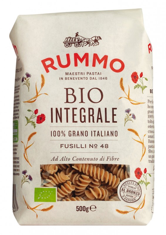 Fusilli integral, Le Biologiche, pates completes, bio, rummo - 500g - Carton