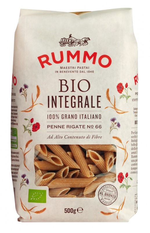 Penne rigate integral, Le Biologiche, pates completes, bio, rummo - 500g - Carton