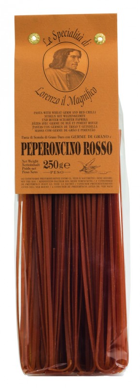 Linguine au pepperoncino, tagliatelles au piment et germe de ble, 3 mm, Lorenzo il Magnifico - 250g - paquet