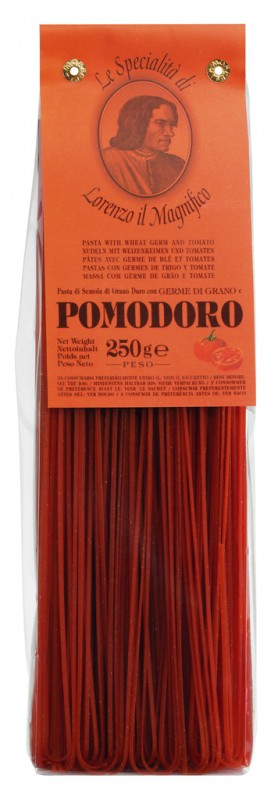 Tagliolini aux tomates, nouilles fines en ruban aux tomates + germe de ble, Lorenzo il Magnifico - 250g - paquet