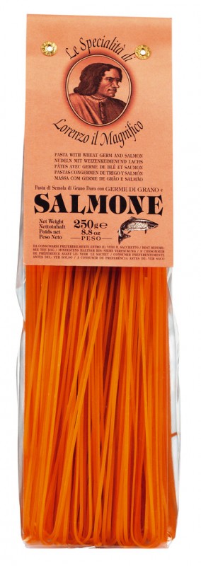 Tagliolini au saumon, fines tagliatelles au saumon et germe de ble, Lorenzo il Magnifico - 250g - paquet