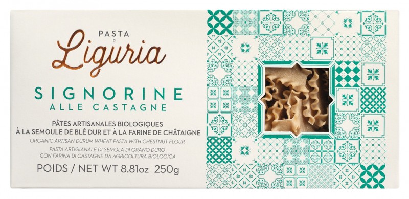 Signorine alle castagne, bio, pates a base de semoule de ble dur aux chataignes, bio, Pasta di Liguria - 250g - paquet