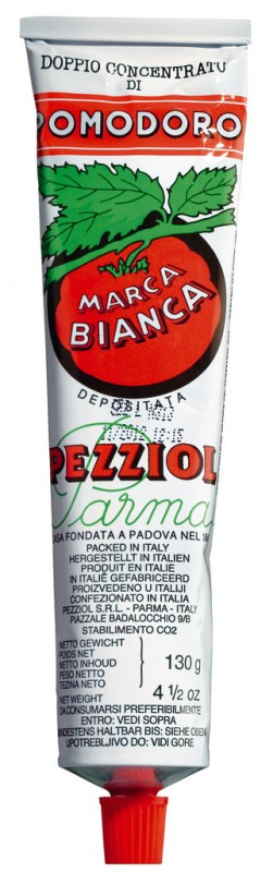 Doppio concentrato di pomodoro, tubo bianco, Tomatenmark, weiße Tube, Pezziol - 130 g - Tube