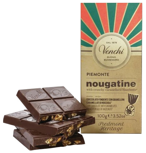 Barre Nougatine, chocolat noir aux noisettes caramelisees, Venchi - 100g - Morceau