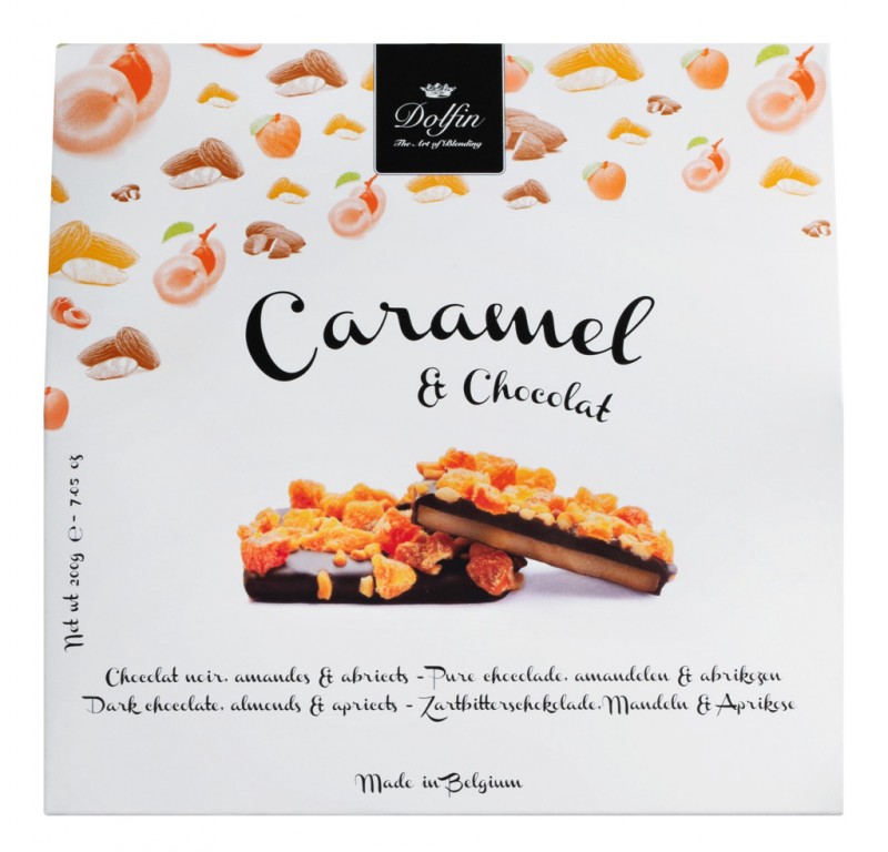 Solde caramel au beurre aux amandes et abricots, caramel au beurre sale aux amandes + abricots, Dolfin - 200g - paquet